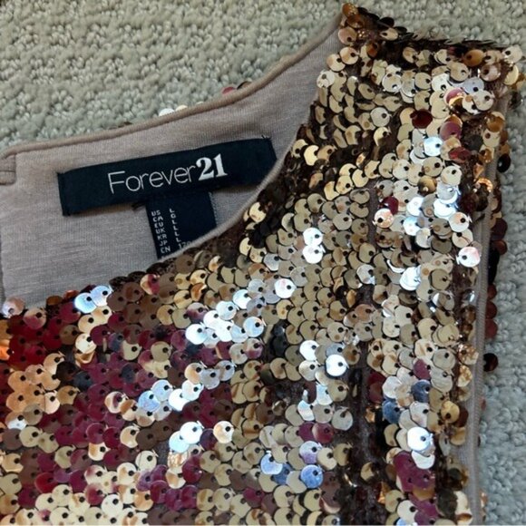 Vintage Forever 21 Womens Blouse Brown Gold Sequin Tank Top Size Large - Picture 4 of 10